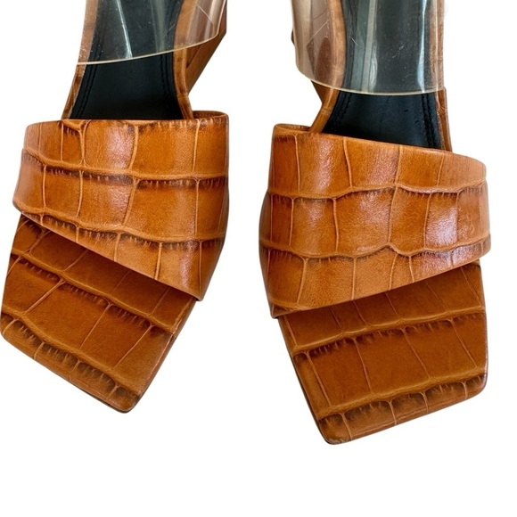 Mercedes Castillo Mildred PVC & Croc-Embossed Leather Tan and Brown Mules, 7.5 - Picture 4 of 15